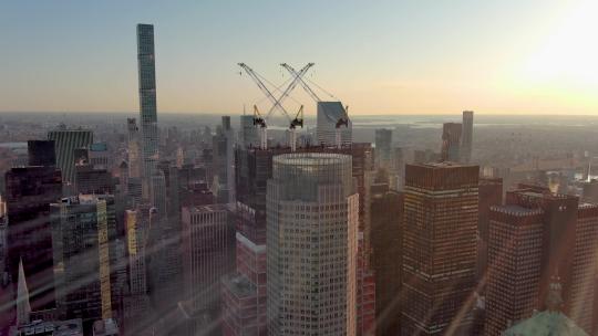 4K城市航拍纽约曼哈顿摩天大楼国外城市交通