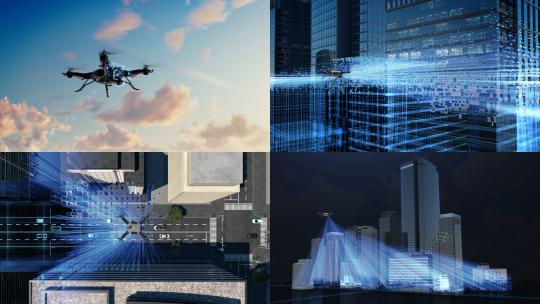 智慧城市科技城市智慧交通无人机测绘扫描高清在线视频素材下载