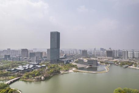 上海嘉定新城地标航拍延时4K