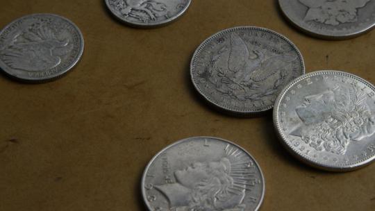 美国古董硬币的旋转库存镜头-MONEY 0055