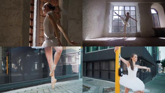 【合集】芭蕾舞女演员做脚尖旋转跳芭蕾舞