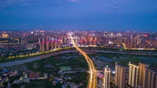 衡阳蒋家湾蒸水大桥夜景航拍延时