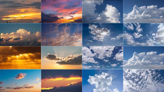 41段各种形态的蓝天白云天空晚霞延时高清在线视频素材下载