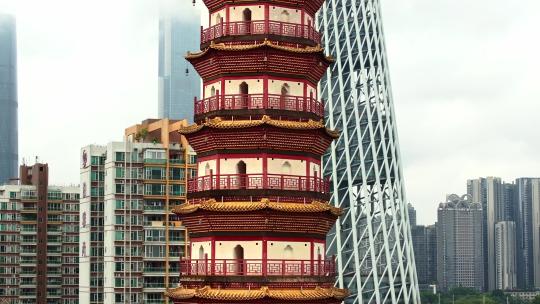 广州八角形楼阁式青砖塔赤岗塔航拍4K视频视频素材模板下载
