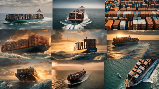 多角度装满集装的货轮一带一路高清在线视频素材下载