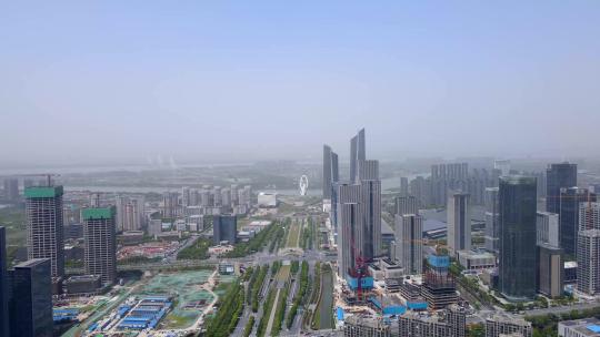 4k 航拍南京中央商务区房地产背景