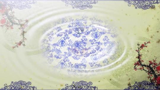 中国风青花瓷古典水墨瓷器扇子