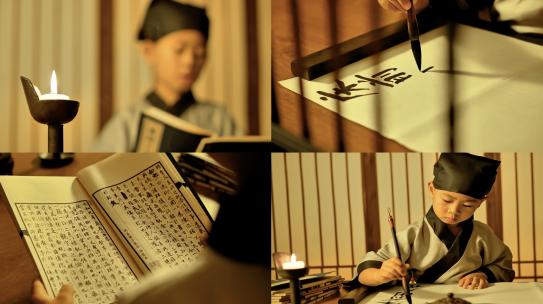 少年书房看书写字高清在线视频素材下载