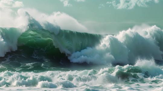 海上巨大的海浪浪花