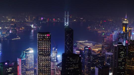 航拍中国香港维多利亚港城市夜景繁华都市视频素材模板下载