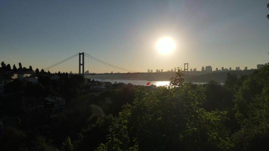 航拍跨河大桥日落风景视频素材模板下载