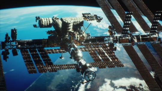 地球上空的国际空间站在轨运行4K视频素材模板下载