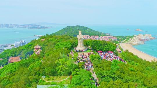航拍福建莆田湄洲岛5A景区妈祖庙风光拍摄