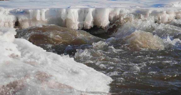 冰雪开始融化的河流升格视频