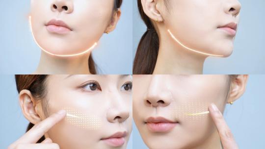 亚洲美女面部轮廓线条网格扫描划过高清在线视频素材下载