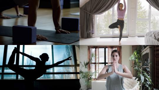 【合集】在室内做瑜伽伸展视频素材模板下载