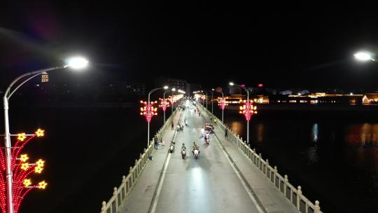 航拍江西抚州文昌桥夜景