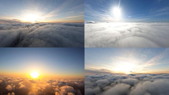 云海高空航拍穿越云层之上空中飞机视角