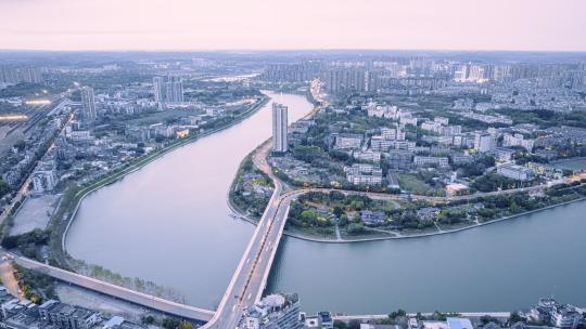 内江市区沱江夜景航拍延时摄影