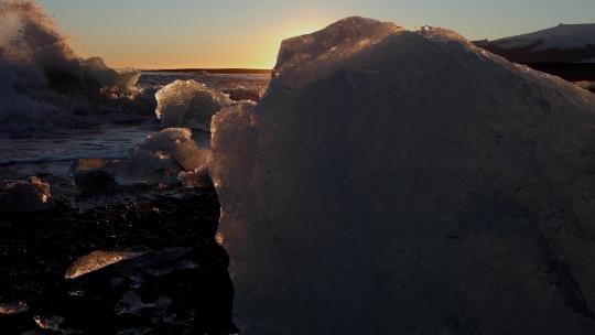 冰岛黑沙滩冰山视频素材模板下载