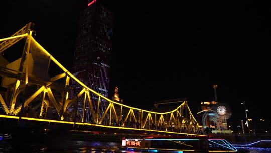 天津夜景世纪钟解放桥海河游船1080p视频素材模板下载
