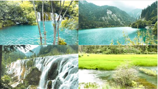 风景山水流水瀑布小溪山泉九寨沟都江堰