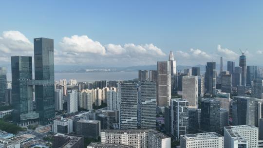 深圳南山区科技园建筑群蓝天白云航拍视频素材模板下载