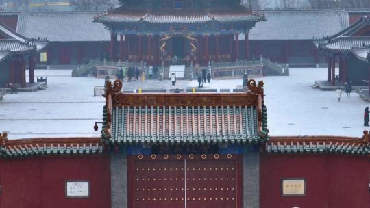 4K超清沈阳故宫红墙下雪冬天古建筑皇宫