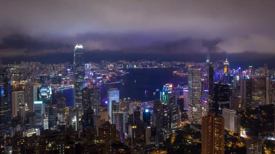 香港夜景天际线航拍