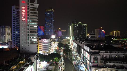 南宁朝阳路步行街商业圈夜景灯光航拍