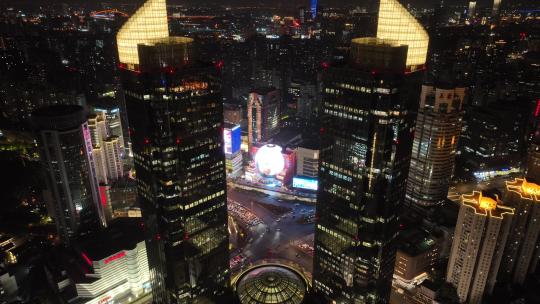 上海徐家汇夜景航拍视频素材模板下载