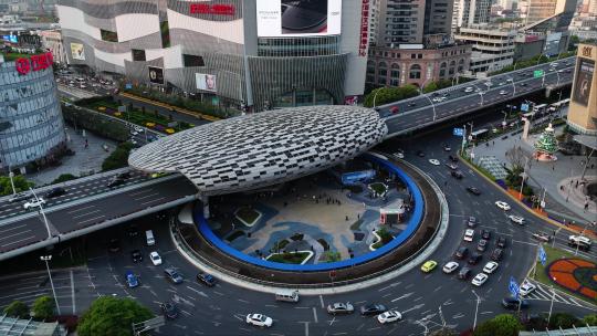 上海杨浦五角场城市交通商业中心上海航拍