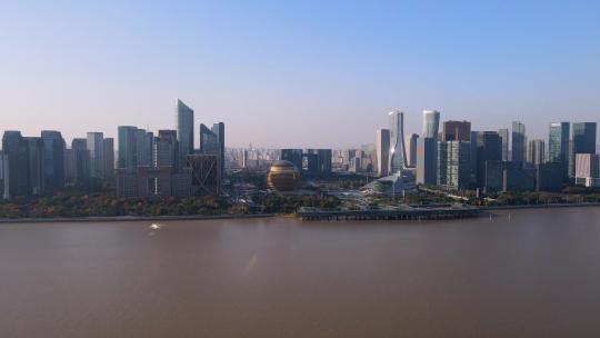 4K 航拍杭州钱塘江畔CDB城市建筑景观