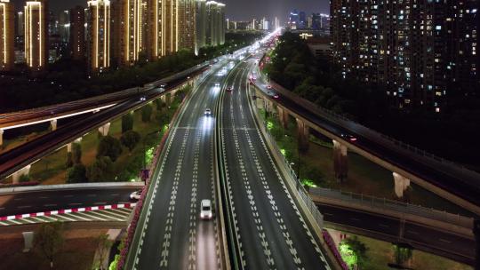 城市夜景道路车流交通航拍