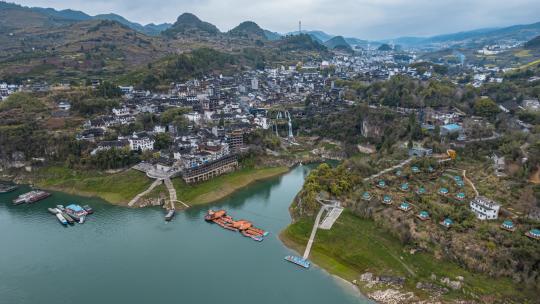 8K湘西芙蓉镇大全景航拍视频