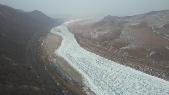 吉林延边图们江冬季自然风光航拍