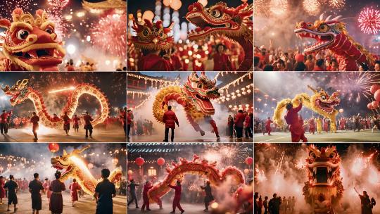 2025蛇年除夕元宵传统习俗舞龙灯高清在线视频素材下载