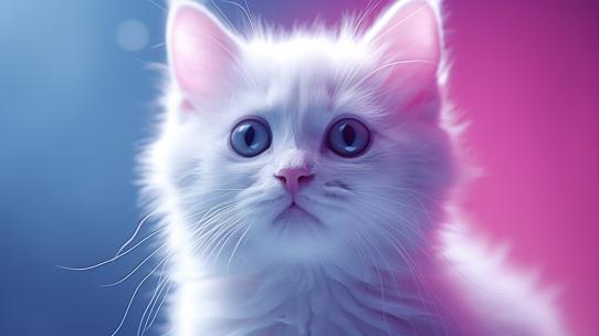 4K蓝眼睛白色毛茸茸猫科动物幼猫萌宠特写视频素材模板下载