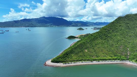 航拍广东惠州蓝色海洋海岸线绿道海景