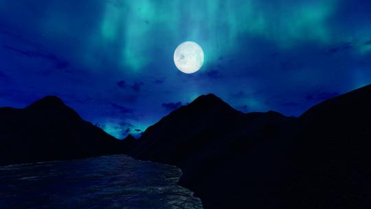 大海山脉深夜星空北极光视频素材模板下载
