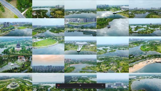 4K航拍成都东安湖公园多镜头合集高清在线视频素材下载