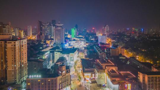 安徽合肥淮河路步行街夜景延时摄影航拍