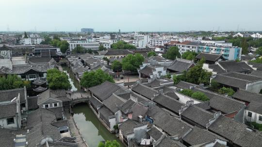 航拍浙江桐乡乌镇东栅景区