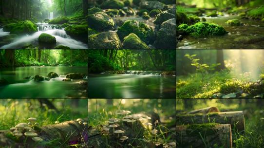 自然风景蘑菇河流森林