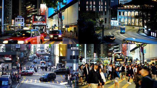 香港航拍精选合集城市风光街道人流巴士交通高清在线视频素材下载