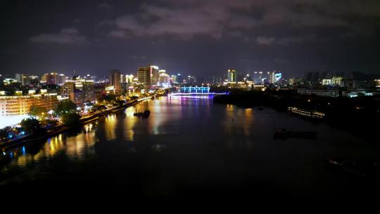 航拍海南三亚游艇旅游中心与帆船港帆船夜景