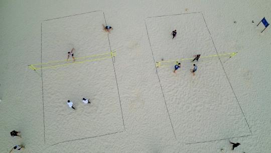 海南三亚大东海旅游区沙滩排球航拍