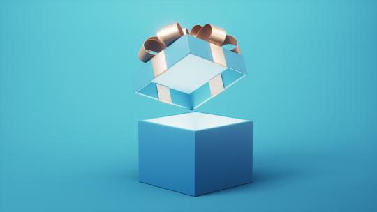 开启的蓝色礼盒3D渲染