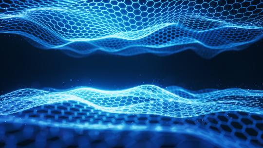 蓝色六边形科技网格网络空间背景3D渲染