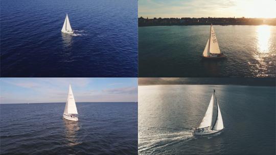 【合集】海面上航行的白色帆船视频素材模板下载